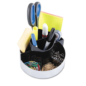 Kantek Rotating Desk Organizer, Plastic, 6 X 5 3-4 X 4 1-2, Black-silver freeshipping - TVN Wholesale